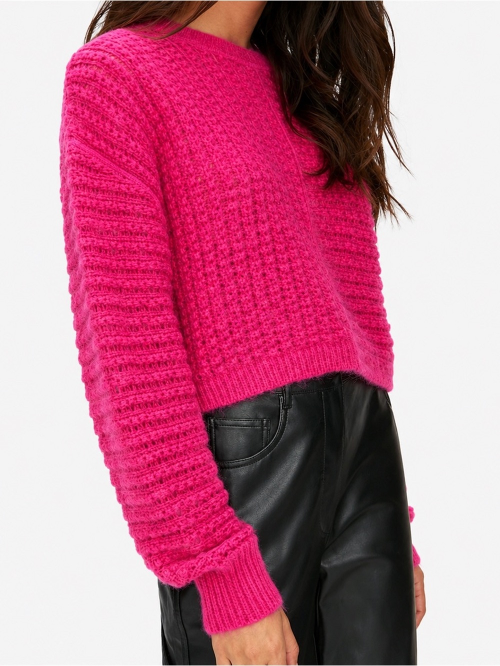 Aritzia Wilfred Free Hot Pink Textured Knit Cropped Sweater Size S